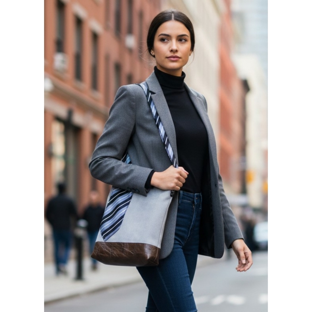 Unique Handmade Men's tie Shoulder bag Gray